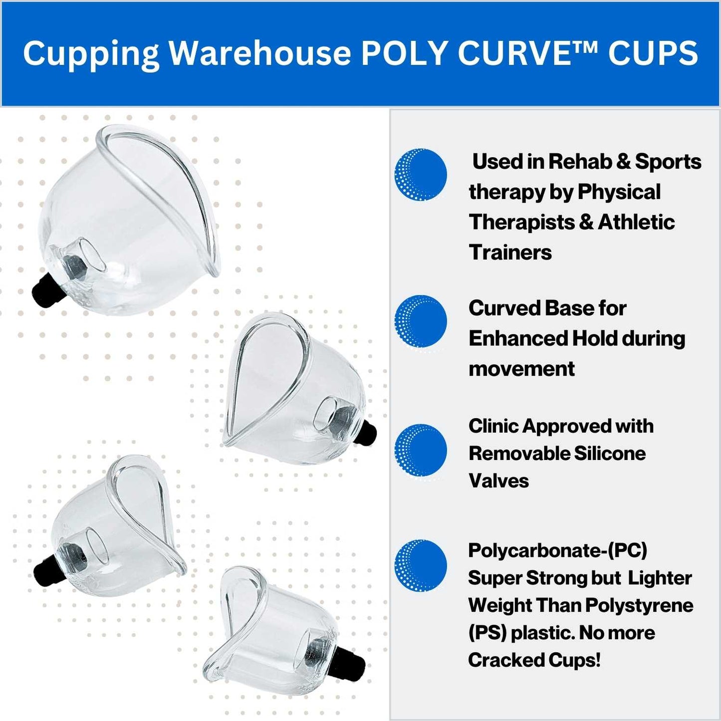 10 Sets of  Poly Curved Cups™ - Polycarbonate Cupping Therapy Cups - US ONLY