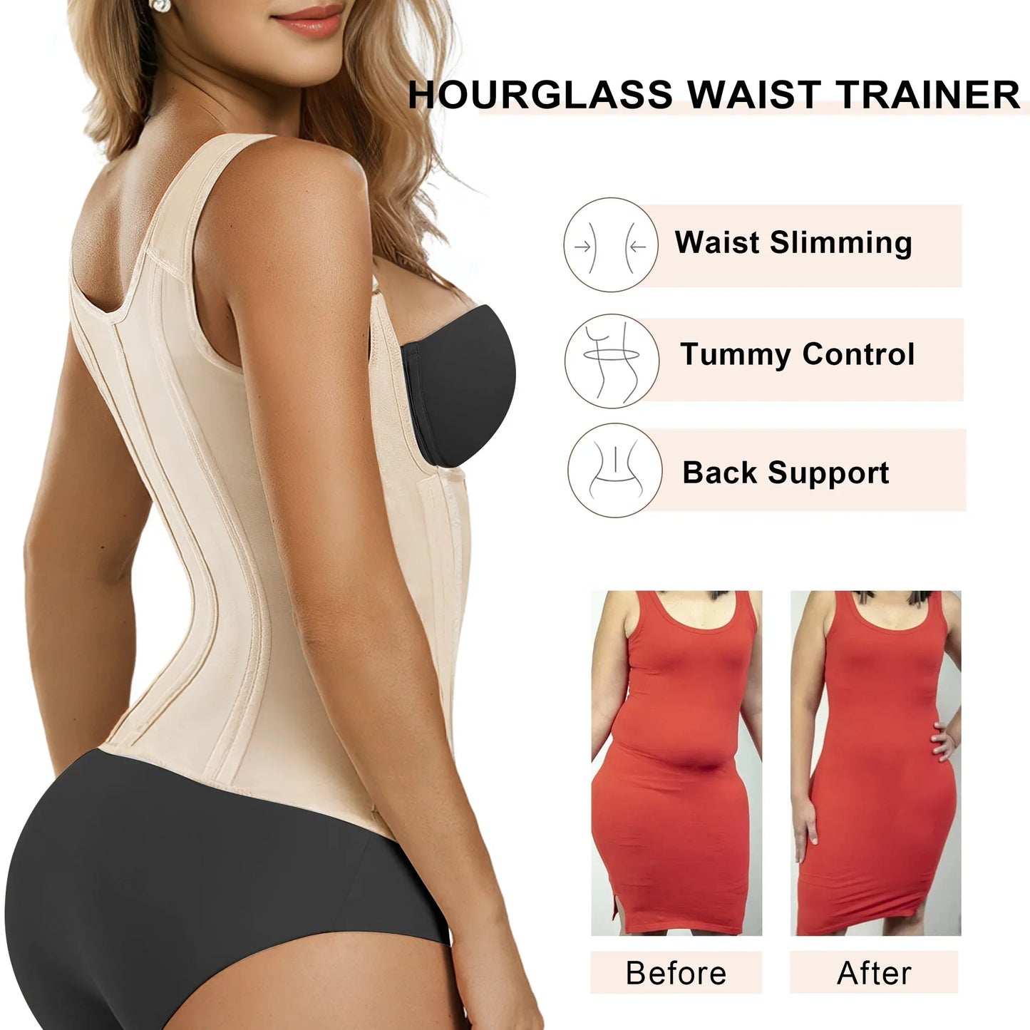 15 Flexible Steel Bones Sport Waist Trainer with Shoulder Straps