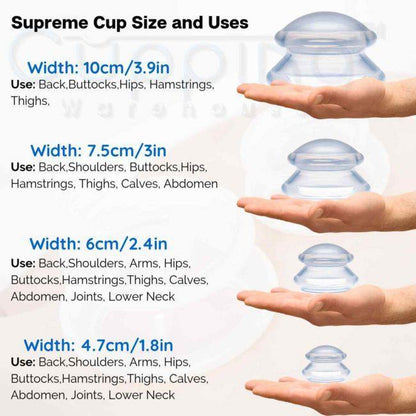 Cupping Warehouse Ultimate Chinese 36 Cup Set (20 Poly CupsTM Stronger PlasticPolycarbonate, 8 Supreme Deep PRO 6065 & 8 Grip PRO 6570 Silicone Cupping Therapy Sets